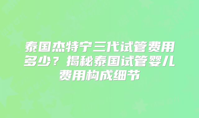 泰国杰特宁三代试管费用多少？揭秘泰国试管婴儿费用构成细节