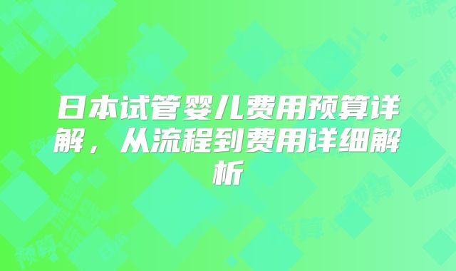 日本试管婴儿费用预算详解，从流程到费用详细解析