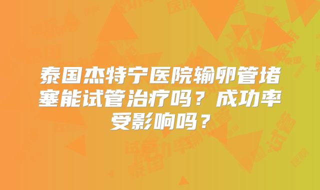 泰国杰特宁医院输卵管堵塞能试管治疗吗？成功率受影响吗？