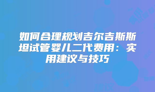 如何合理规划吉尔吉斯斯坦试管婴儿二代费用：实用建议与技巧
