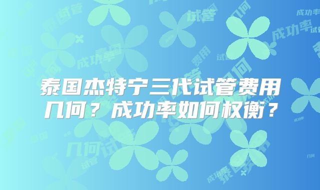 泰国杰特宁三代试管费用几何？成功率如何权衡？