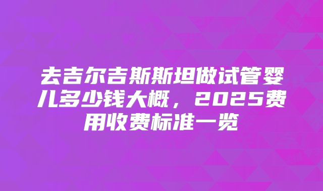 去吉尔吉斯斯坦做试管婴儿多少钱大概，2025费用收费标准一览