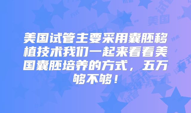 美国试管主要采用囊胚移植技术我们一起来看看美国囊胚培养的方式,五万够不够!