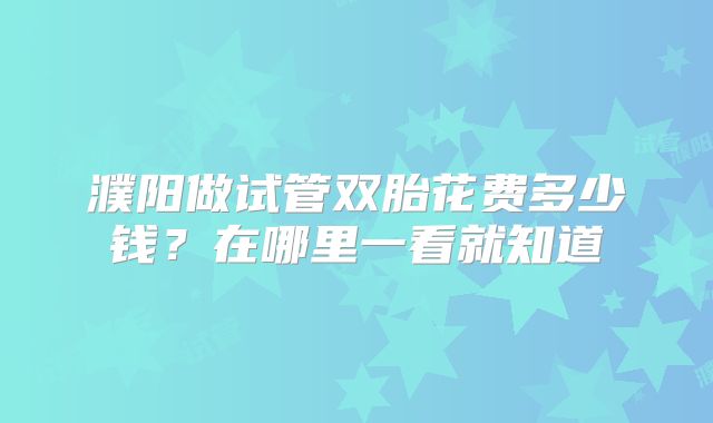 濮阳做试管双胎花费多少钱?在哪里一看就知道