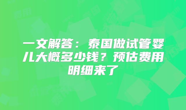 一文解答：泰国做试管婴儿大概多少钱？预估费用明细来了