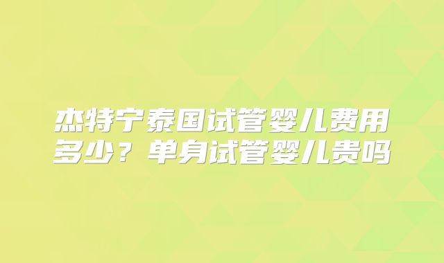 杰特宁泰国试管婴儿费用多少？单身试管婴儿贵吗
