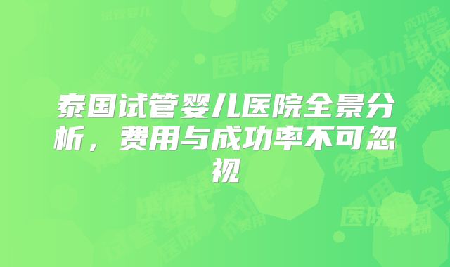 泰国试管婴儿医院全景分析，费用与成功率不可忽视