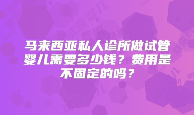 马来西亚私人诊所做试管婴儿需要多少钱?费用是不固定的吗?