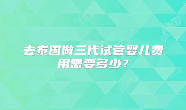 去泰国做三代试管婴儿费用需要多少？