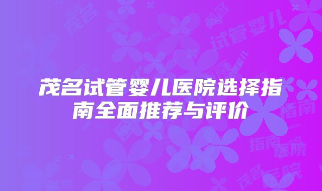 茂名试管婴儿医院选择指南全面推荐与评价