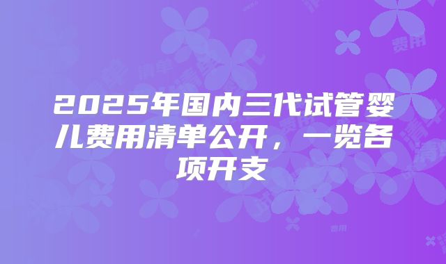 2025年国内三代试管婴儿费用清单公开,一览各项开支