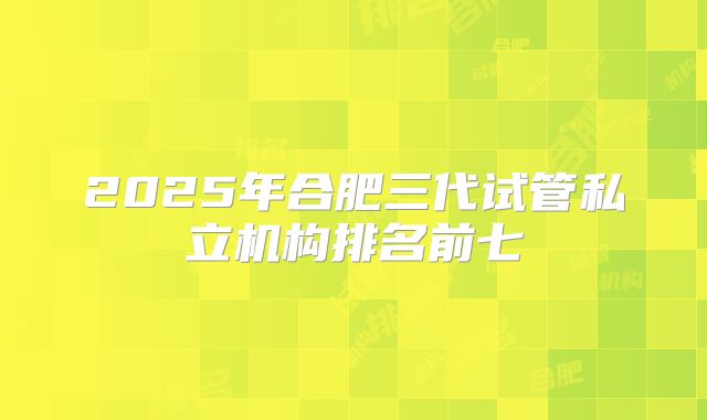 2025年合肥三代试管私立机构排名前七
