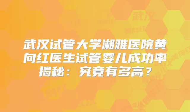 武汉试管大学湘雅医院黄向红医生试管婴儿成功率揭秘：究竟有多高？