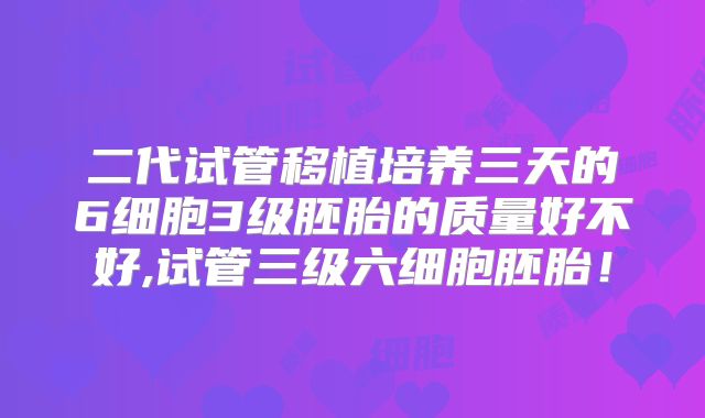 二代试管移植培养三天的6细胞3级胚胎的质量好不好,试管三级六细胞胚胎！