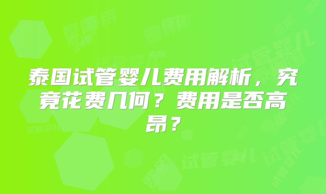 泰国试管婴儿费用解析，究竟花费几何？费用是否高昂？