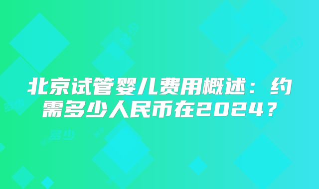 北京试管婴儿费用概述：约需多少人民币在2024？