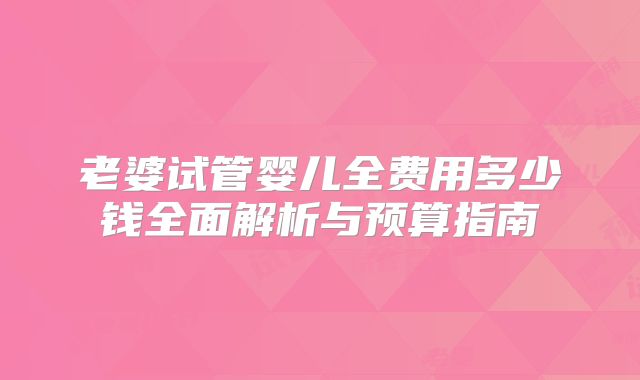 老婆试管婴儿全费用多少钱全面解析与预算指南
