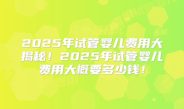 2025年试管婴儿费用大揭秘！2025年试管婴儿费用大概要多少钱！