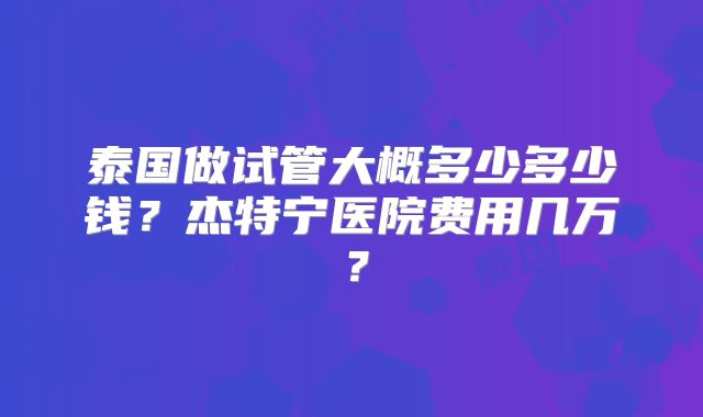 泰国做试管大概多少多少钱？杰特宁医院费用几万？