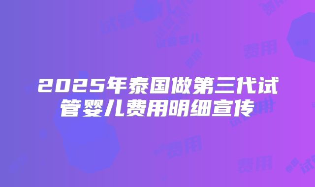 2025年泰国做第三代试管婴儿费用明细宣传