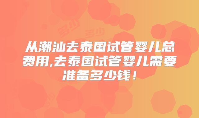 从潮汕去泰国试管婴儿总费用,去泰国试管婴儿需要准备多少钱！