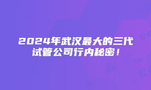 2024年武汉最大的三代试管公司行内秘密!