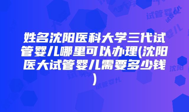 姓名沈阳医科大学三代试管婴儿哪里可以办理(沈阳医大试管婴儿需要多少钱)