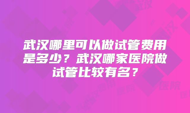 武汉哪里可以做试管费用是多少？武汉哪家医院做试管比较有名？