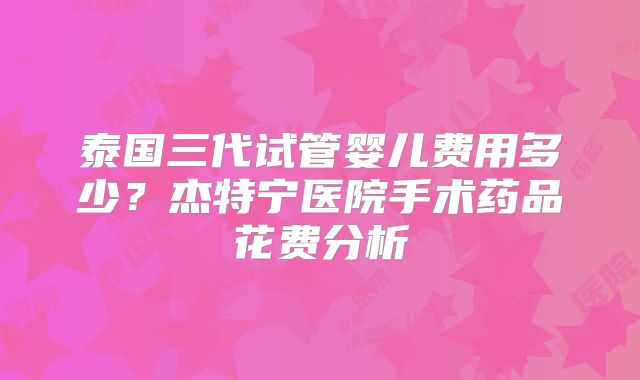 泰国三代试管婴儿费用多少？杰特宁医院手术药品花费分析