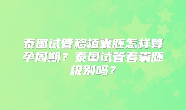 泰国试管移植囊胚怎样算孕周期？泰国试管看囊胚级别吗？