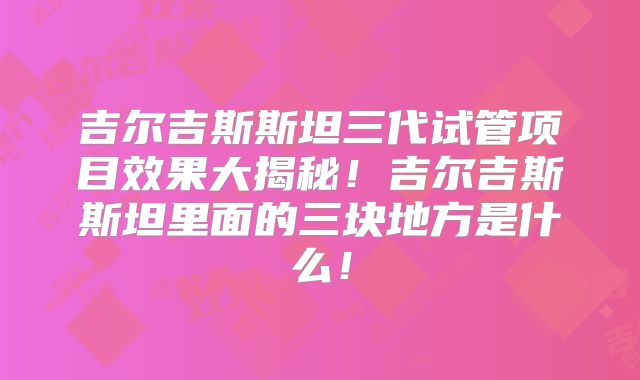 吉尔吉斯斯坦三代试管项目效果大揭秘!吉尔吉斯斯坦里面的三块地方是什么!