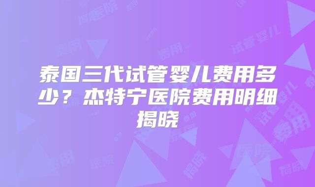 泰国三代试管婴儿费用多少？杰特宁医院费用明细揭晓