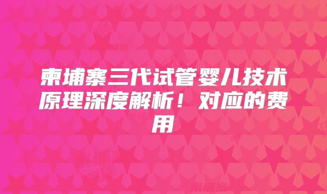 柬埔寨三代试管婴儿技术原理深度解析！对应的费用