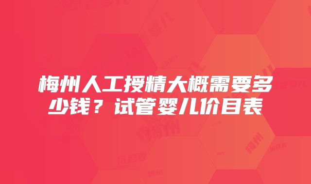梅州人工授精大概需要多少钱？试管婴儿价目表