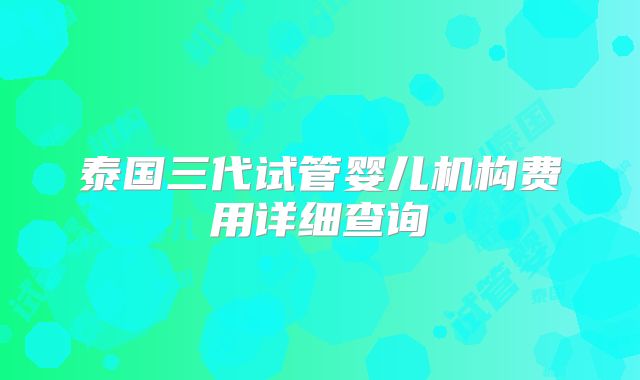 泰国三代试管婴儿机构费用详细查询