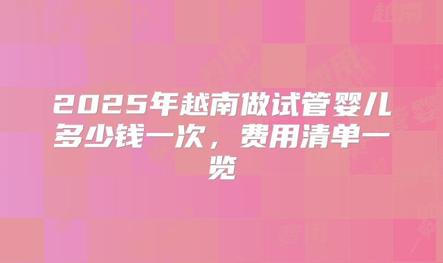 2025年越南做试管婴儿多少钱一次，费用清单一览