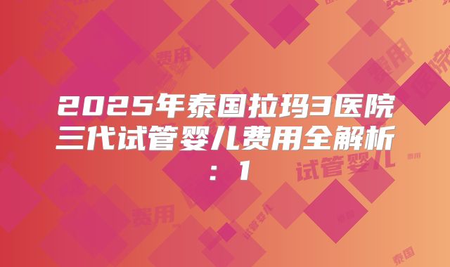 2025年泰国拉玛3医院三代试管婴儿费用全解析：1
