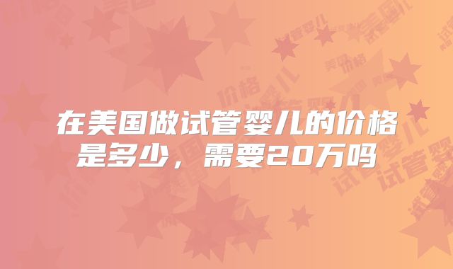 在美国做试管婴儿的价格是多少，需要20万吗