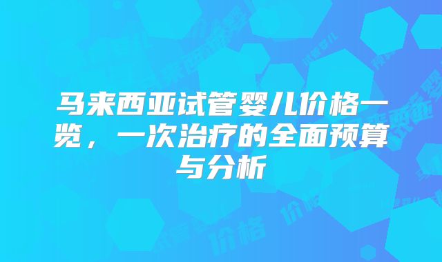 马来西亚试管婴儿价格一览，一次治疗的全面预算与分析