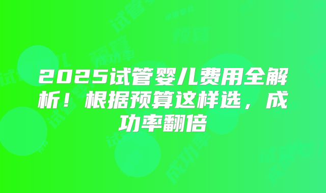 2025试管婴儿费用全解析！根据预算这样选，成功率翻倍