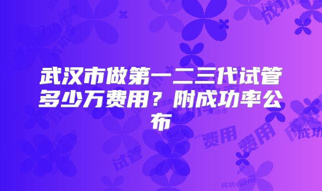 武汉市做第一二三代试管多少万费用?附成功率公布