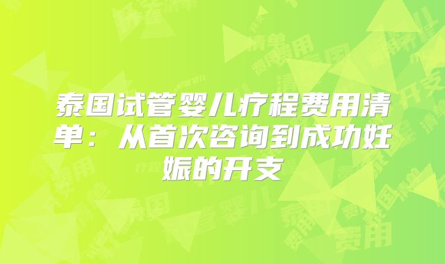 泰国试管婴儿疗程费用清单：从首次咨询到成功妊娠的开支