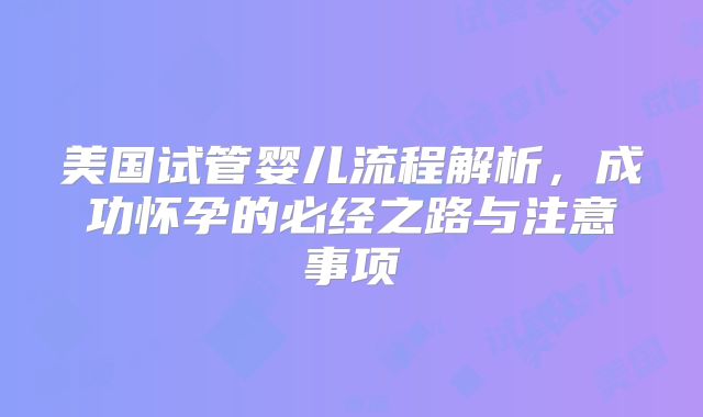 美国试管婴儿流程解析，成功怀孕的必经之路与注意事项