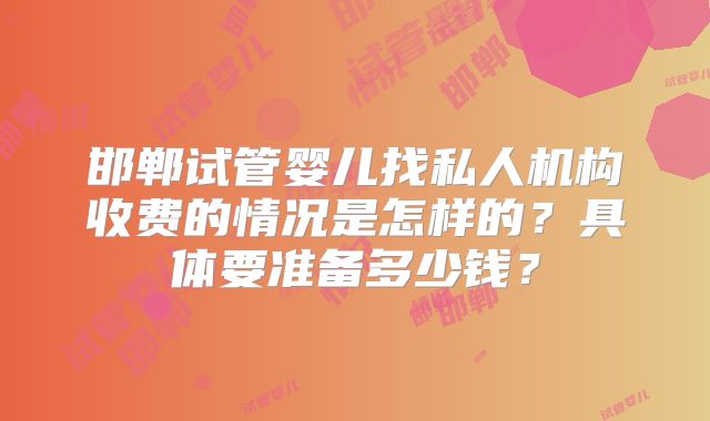 邯郸试管婴儿找私人机构收费的情况是怎样的？具体要准备多少钱？