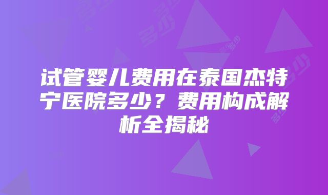 试管婴儿费用在泰国杰特宁医院多少？费用构成解析全揭秘
