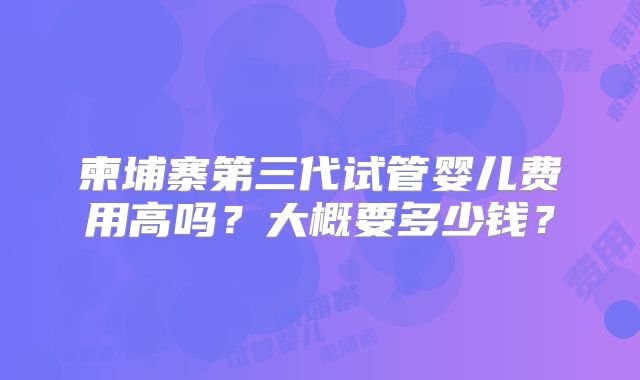 柬埔寨第三代试管婴儿费用高吗?大概要多少钱?