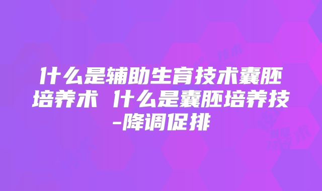 什么是辅助生育技术囊胚培养术 什么是囊胚培养技-降调促排