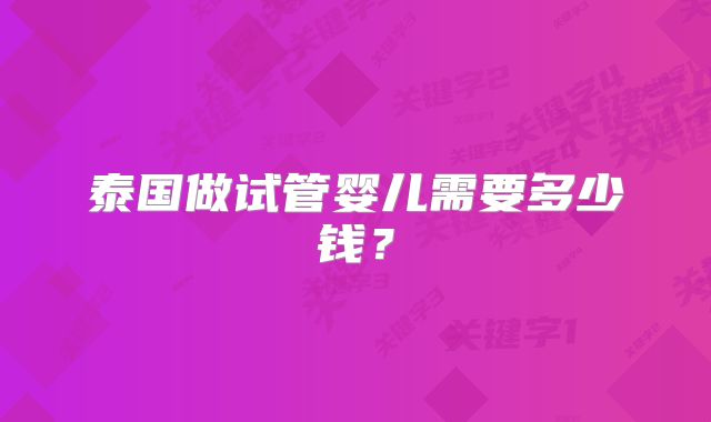 泰国做试管婴儿需要多少钱？