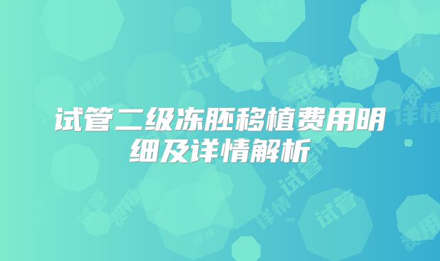 试管二级冻胚移植费用明细及详情解析
