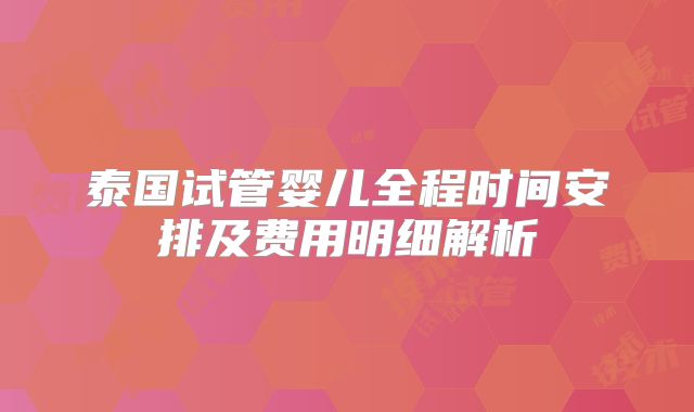 泰国试管婴儿全程时间安排及费用明细解析